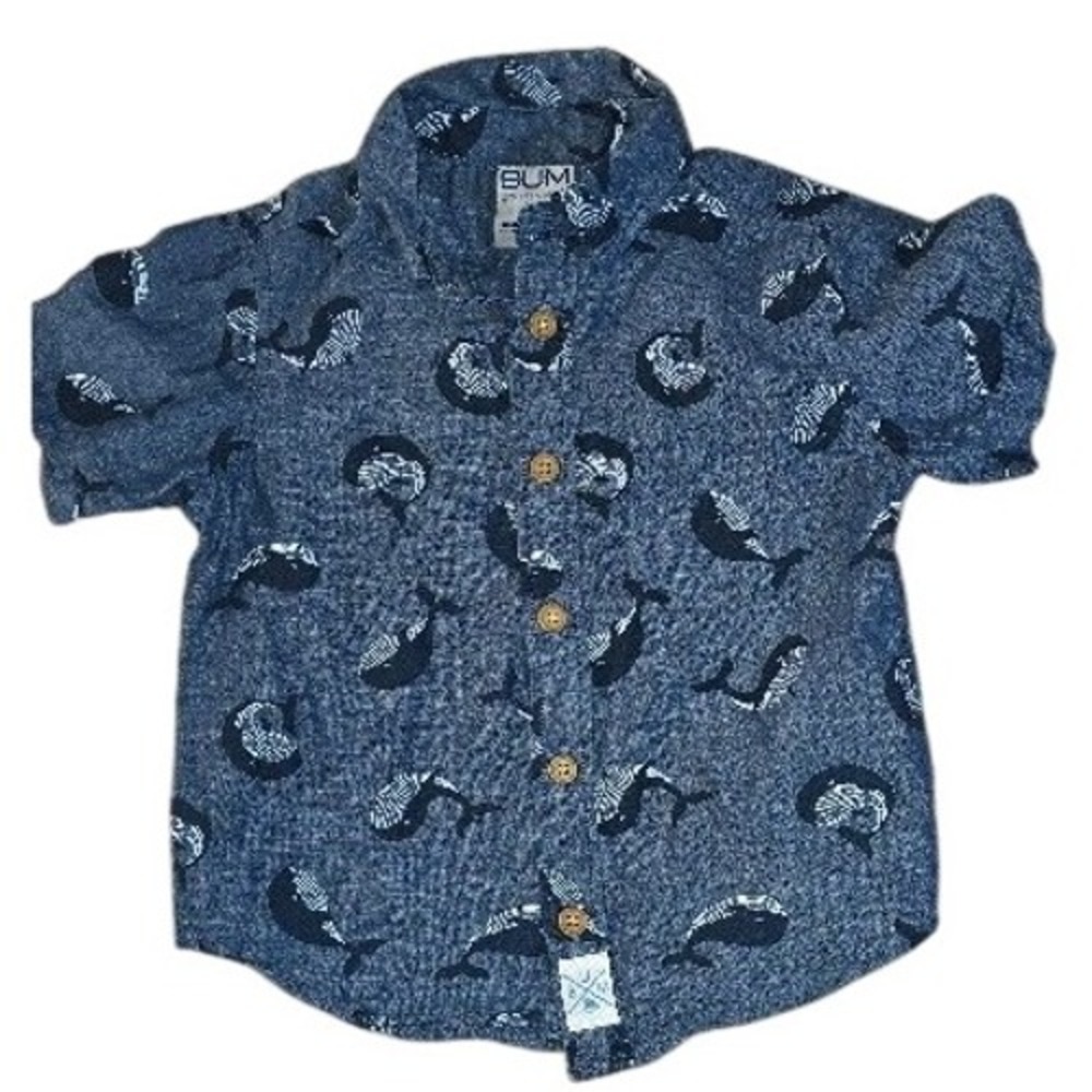 BUM Equipment Whale Print Short Sleeve Button Down Shirt - Kids Size 2T